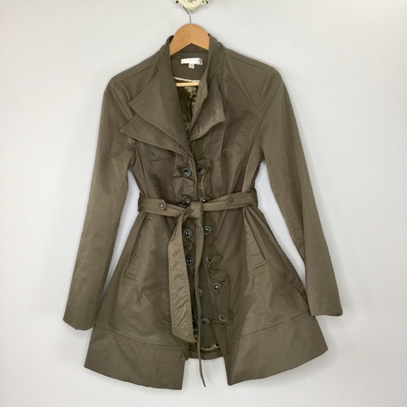 Kenar Jackets & Blazers - Kenar ruffle olive green trench rain coat